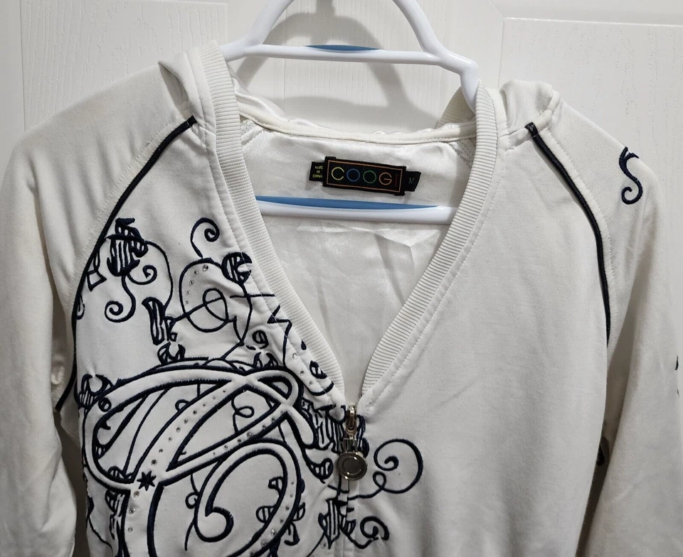 Coogi Women's Y2K Style Half Sleeve Full Zip Hoodie Sweatshirt Embroidered Sz M - Image 2 of 4
