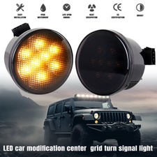 2pc For Jeep Wrangler Jk 2007-2018 Amber Front Led Turn Signal Lights Smoke Lens