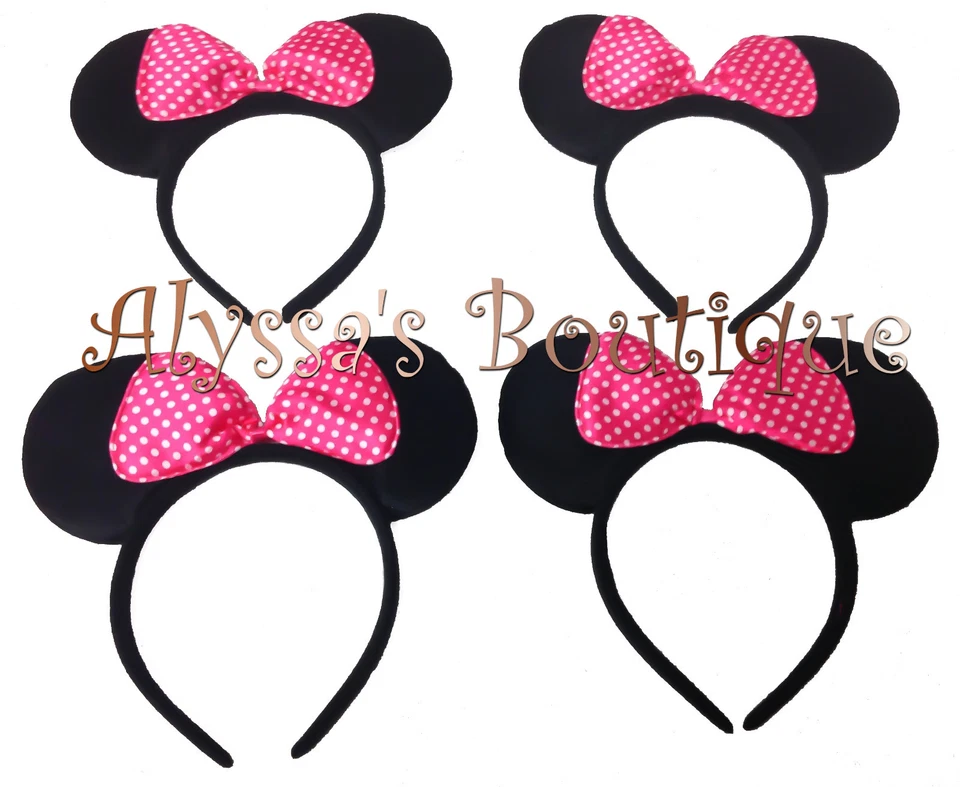 12 piezas Diademas Orejas Minnie Mouse Negro Rosa Arcos Mickey Fiesta de Cumpleaños Favores Foto 4 de 4
