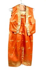 Authentic VTG 60s Asian Flair 2PC Skirt Bolero Burnt Orange Gold Silk XS