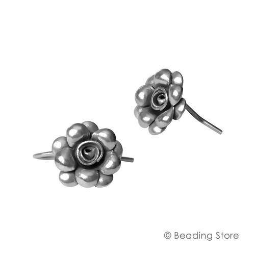 97-99% Fine Silver Hill Tribe 21mm Rose Flower Dangle Drop Handcrafted Earrings - Picture 2 of 3
