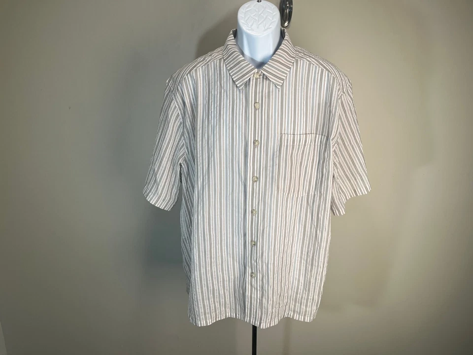 ExOfficio Hombre Blanco, Gris y Beige Ventilado Manga Corta Camisa Grande L Usada en Excelente Condición Foto 4 de 4