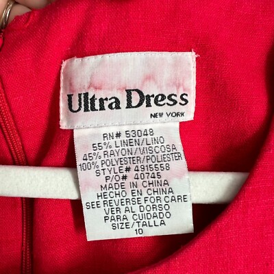 Vintage Ultra Womens Embroidered Linen Blend Sheath Dress Size 10