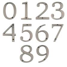 Large 5" Satin Nickel Metal Flush House Address Numbers, Bold Readable Font