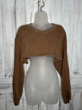 Joah Brown Brown Cropped Cutoff Oversized Long Sleeve Sweatshirt Top One Size