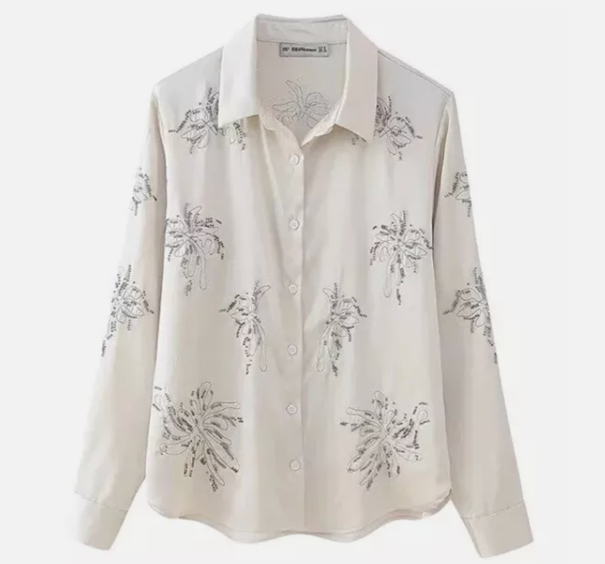 ZARA WOMAN EMBROIDERED BEADED SHIRT Blouse White silver M XL
