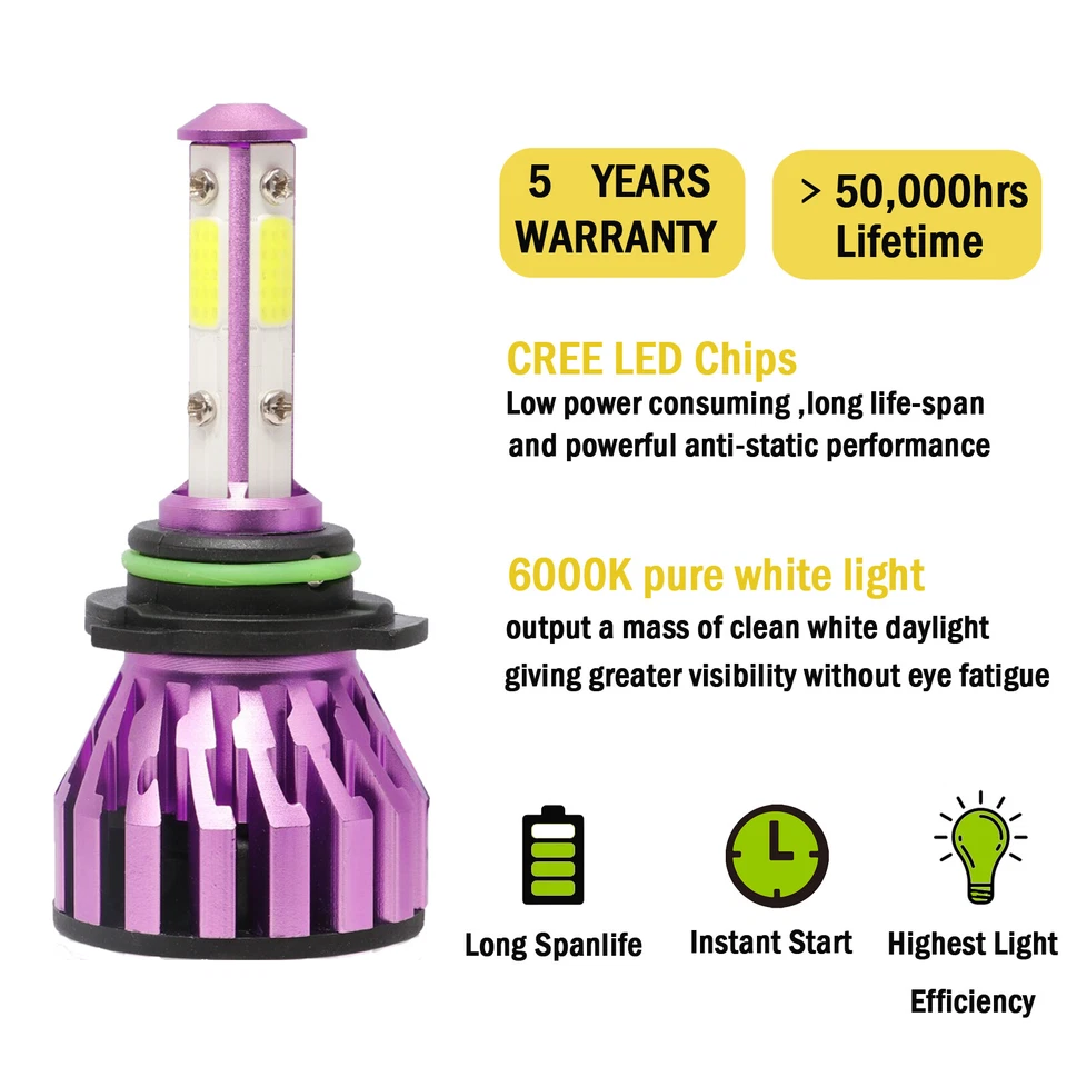 2X 9006 HB4 LED Headlight Bulbs Conversion Kit Lamp 6000K White 1200W 285000LM Foto 4 de 4