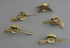 Lot of 5 Hunter Sportsman Hat or lapel Pins - Shotgun - Rifle - Handgun - Bow
