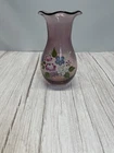 Fenton Glass Designed Vase for Teleflora Purple Amethyst Hand Painted Flowers 8"