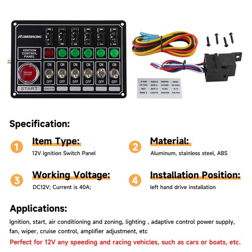 Racing Switch Panel Race Ignition Accessory Engine Start 6 Switch Lights Fused - Picture 5 of 11