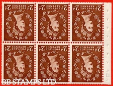 SG. 543lwi. SB78af. 2d Light Red-Brown. A UMOUNTED MINT booklet pane of 6 B64180