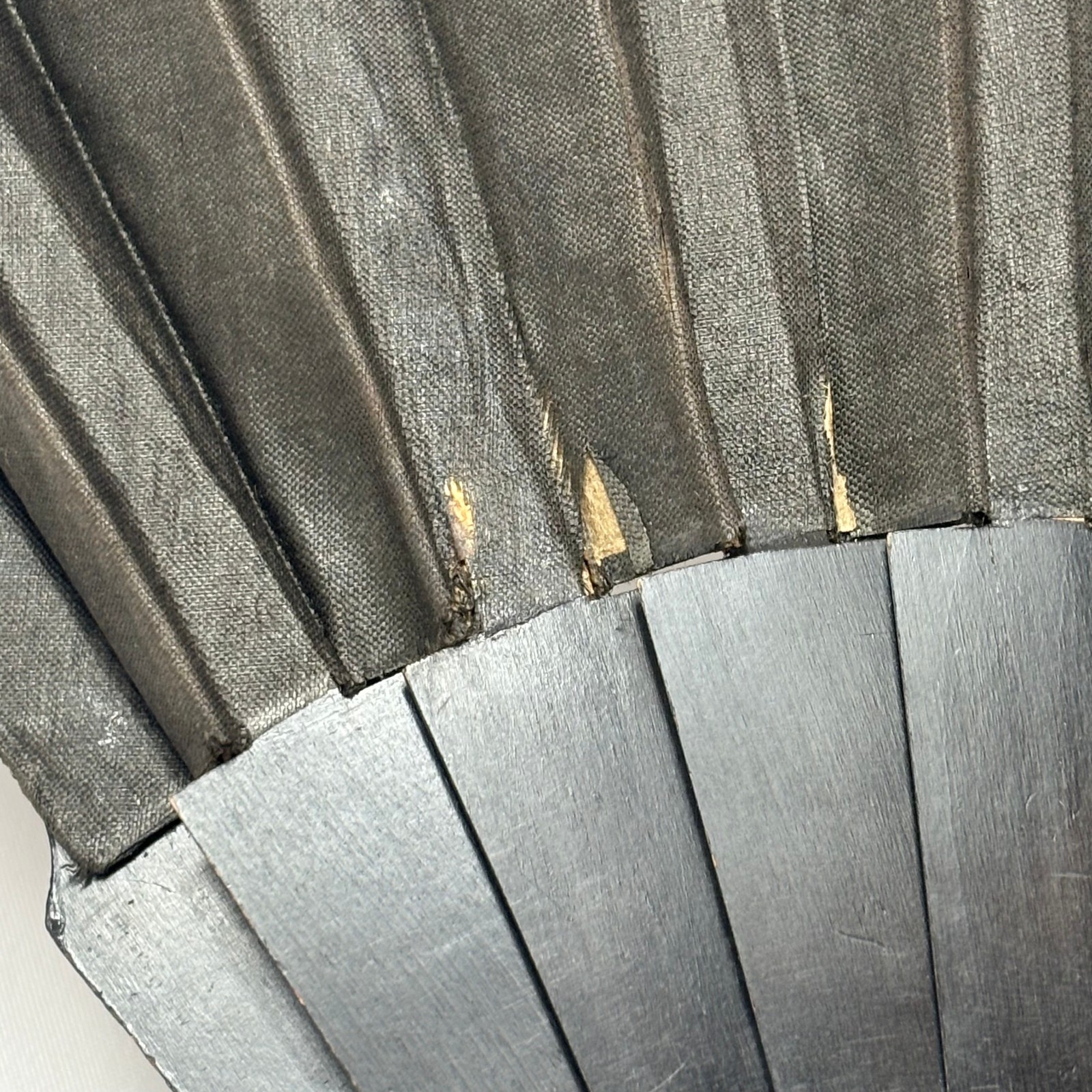 Victorian Mourning Fan Folding Black Satin Painted Flowers & Foliage Black Wood