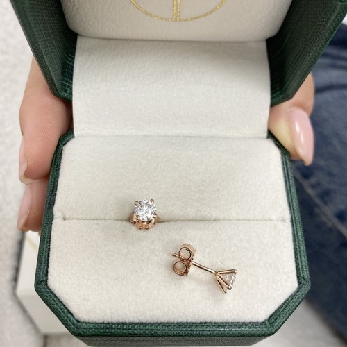 Diamond Stud Earrings F SI1 Round 1 Ct Lab Created 14K Pink Solid Rose Gold