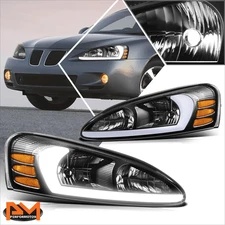 For 04-08 Pontiac Grand Prix 3D LED Tube DRL Headlights Assembly Black/Amber