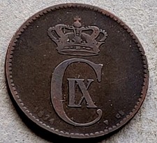 Denmark 1874 2 Ore Bronze Coin KM#793.1 