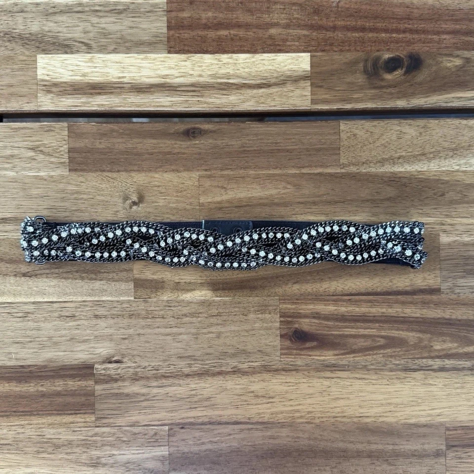 J. Cinturón elástico trenzado Crew para mujer con estrás Gunmetal talla XS-S Preppy Foto 2 de 4