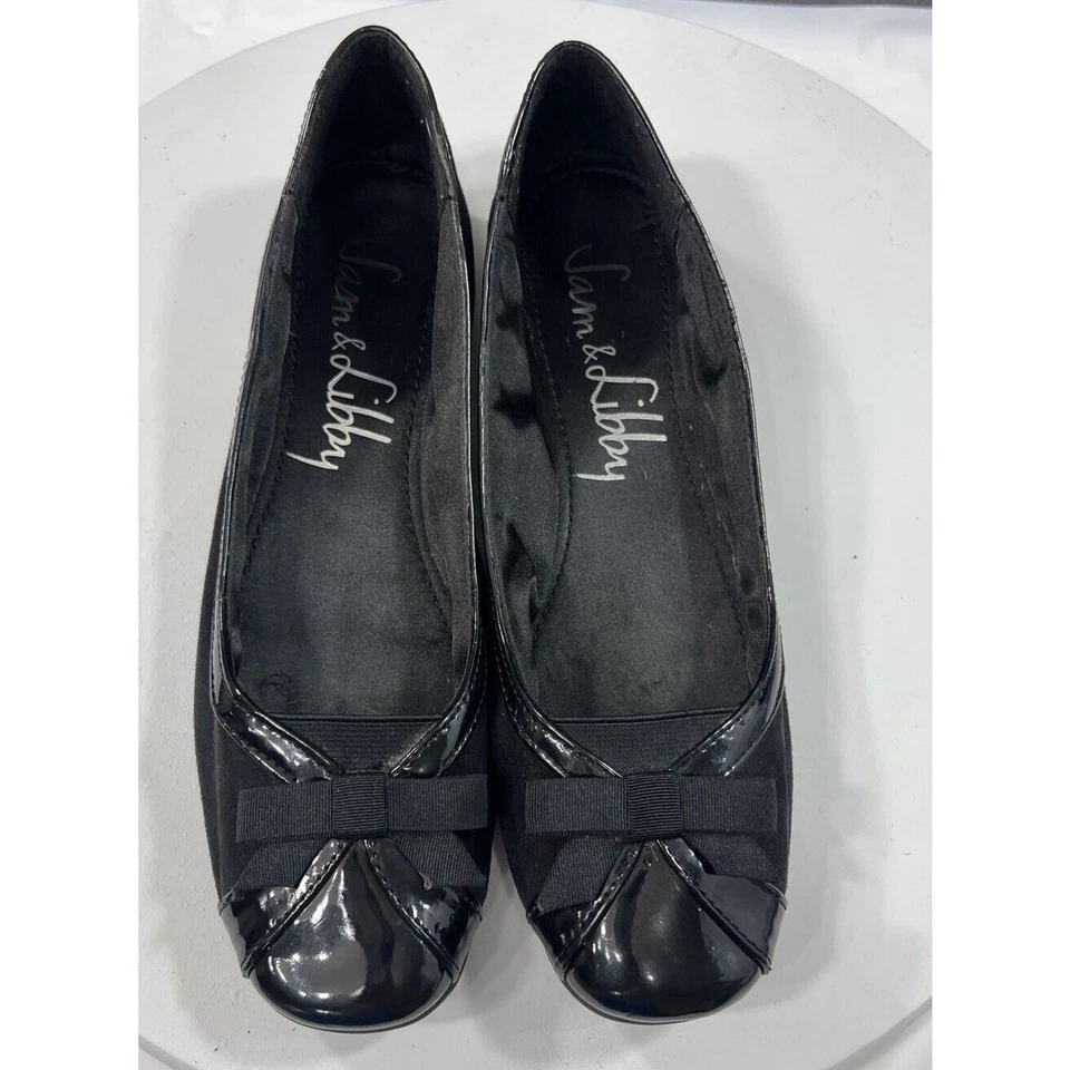 Sapato Feminino Sam & Libby Ballet Flats Tecido Laço Tamanho 8.5 Preto Clássico Conforto - Imagem 3 de 4