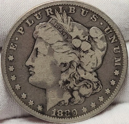 🔑 1880-CC Morgan Silver Dollar VG+ Original Gun Metal Tone - Semi Key Morg-145a