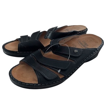 NEW Finn Comfort Slip On Sandals Size 8 Black Leather Multi Strap Shoes Germany
