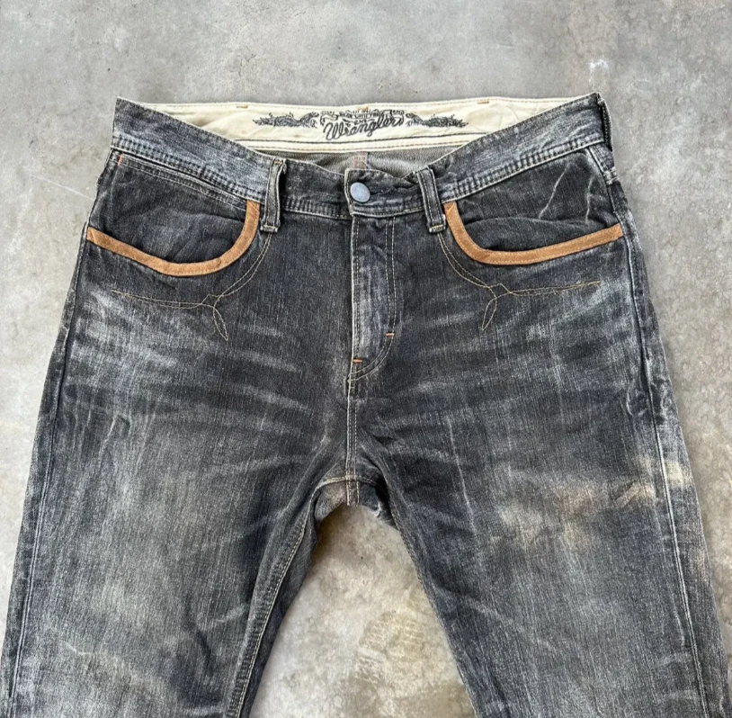 Vintage Wrangler Distressed Raw Faded Denim Flare Jean Pant W35 - Image 3 of 4