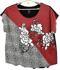 CHICO'S Women's Stretch Cotton Tunic Top Short Sleeve Floral Sequined 3 L XL