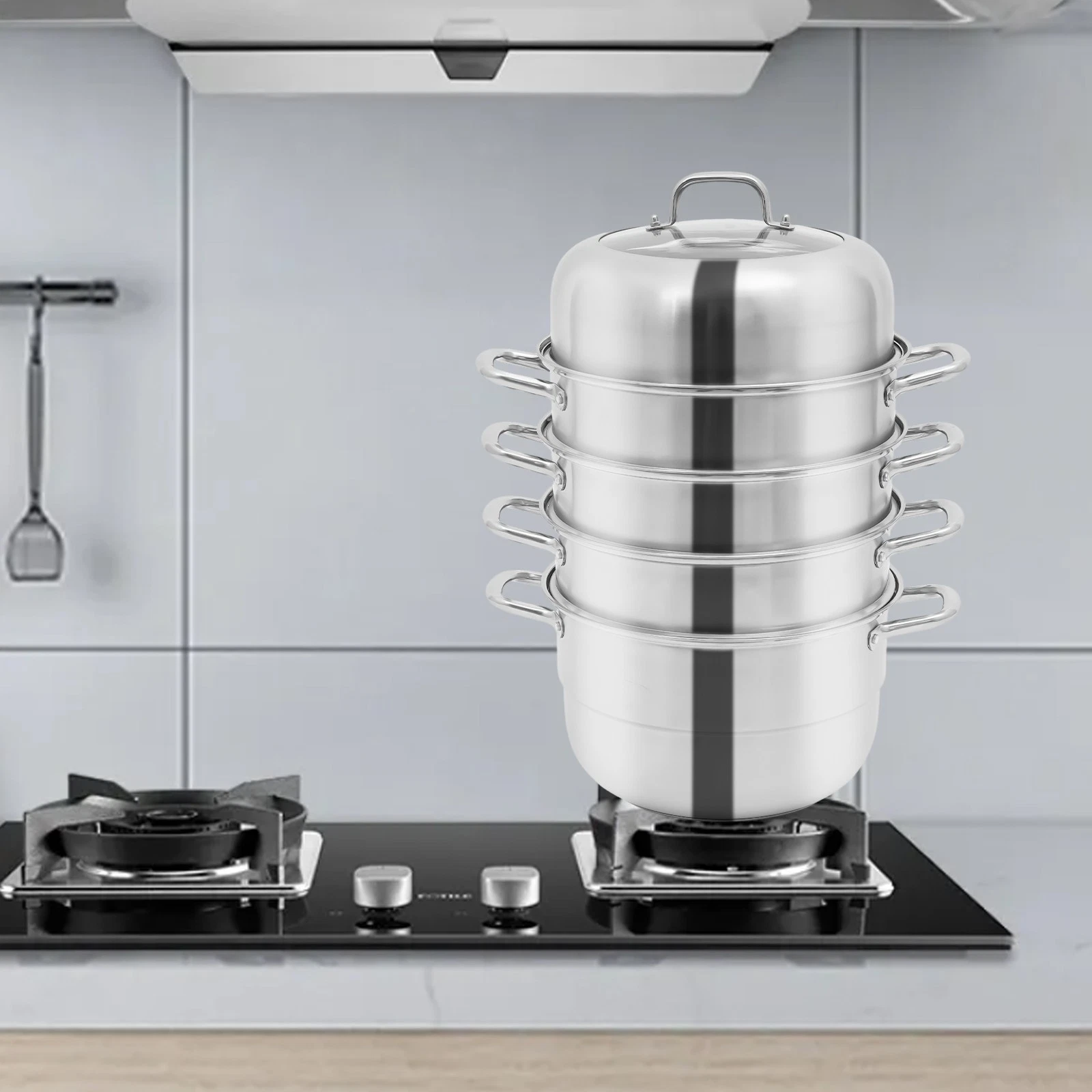32 cm Steamer Pot, 5-Tier 304 Stainless Steel Steamer Pot with Glass Lid USA