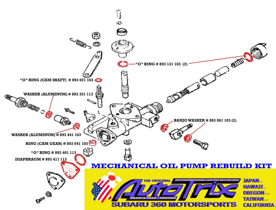 Oil Pump Rebuild Kit Fits 1969-1971 Subaru 360 Sedan  K111 EK32 Late Models - Image 2 of 4