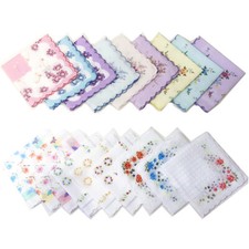12pcs Women Vintage Floral Flowers Handkerchief Cotton Square Hanky Ladies Decor