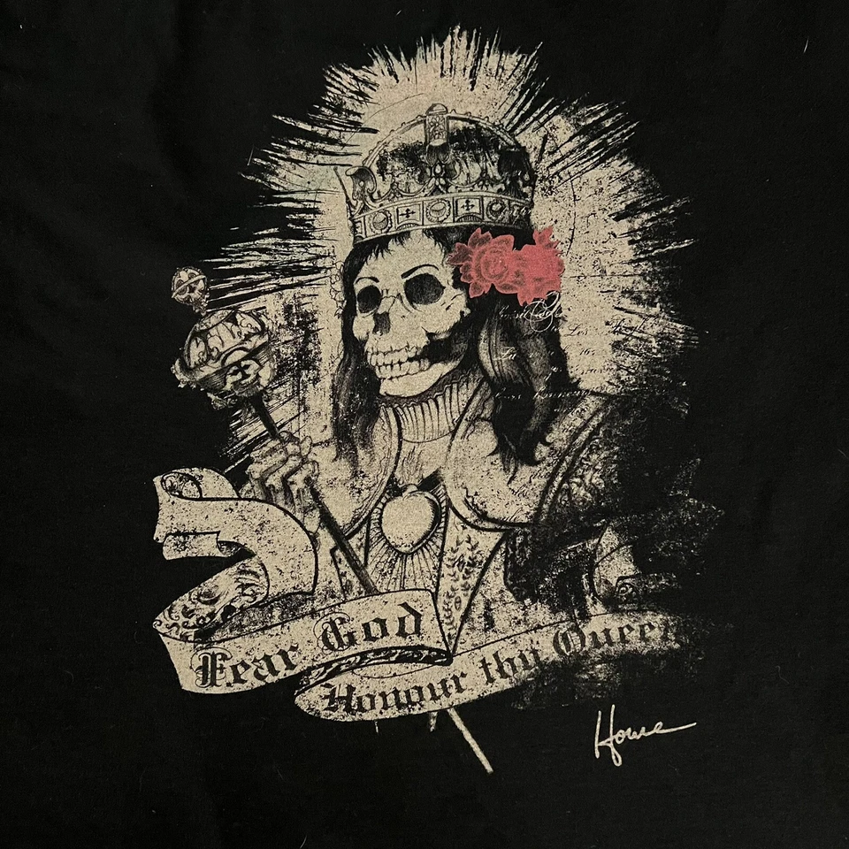 Vintage Howe Black Short Sleeve T Shirt “Fear God Honour Thy Queen” Large - Image 3 of 4