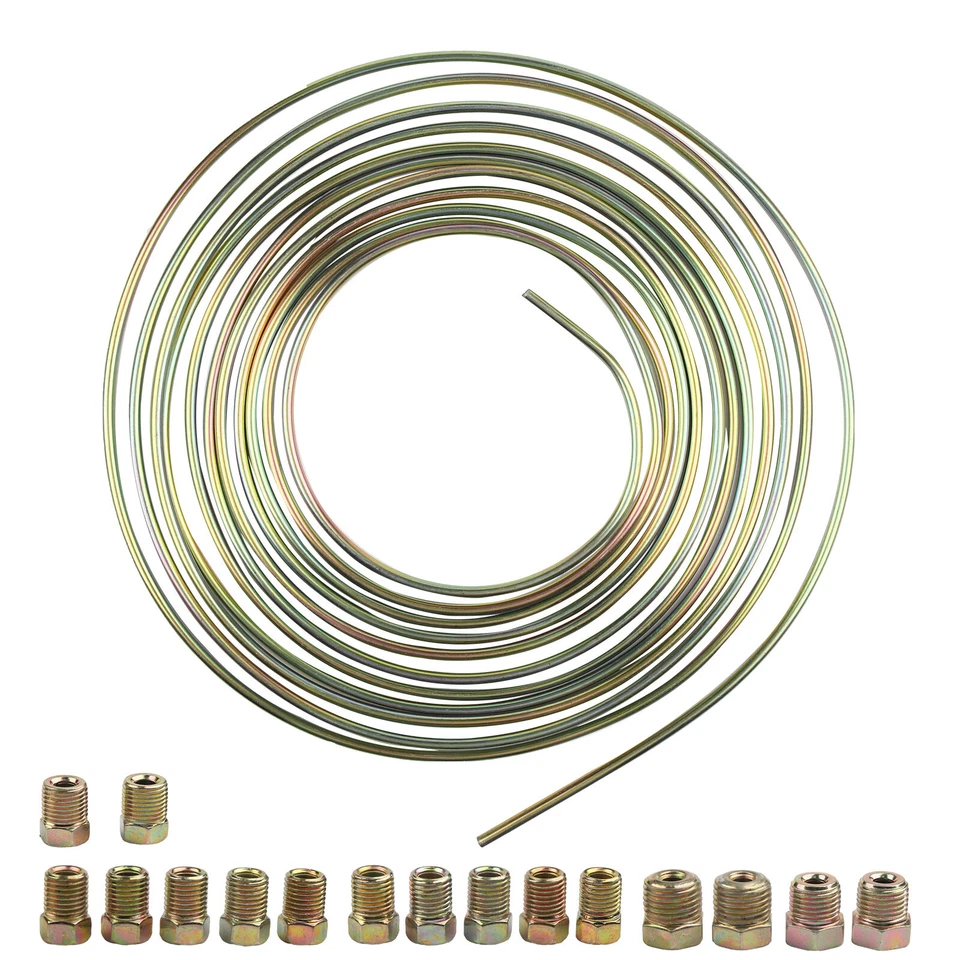 1Pcs Brake Line Tubing Kit Galvanized Steel 25 Ft. Roll Coil 3/16"OD 16 Fittings Foto 4 de 4