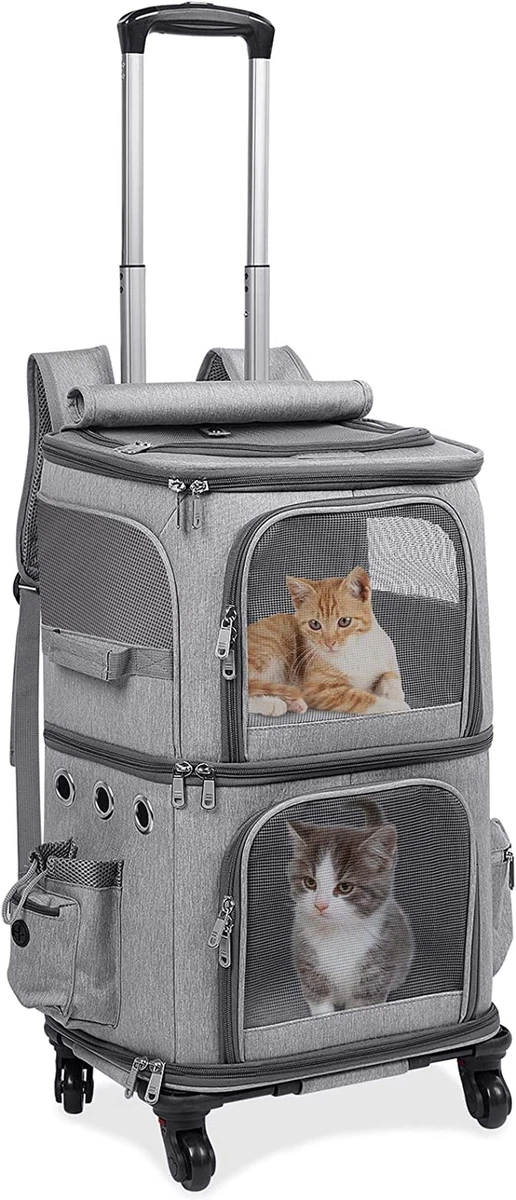 Double-Compartment Pet Carrier Backpack with Wheels for Small Cats