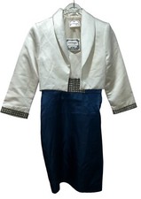 CW Designs Spaghetti Strap Dress Jacket Sz Large Studs Blue Ivory NWT