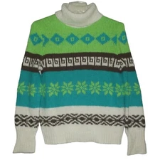 Old Navy Sweater Womens Large Perfect Fit Fair Isle Turtleneck Wool Alpaca Angor