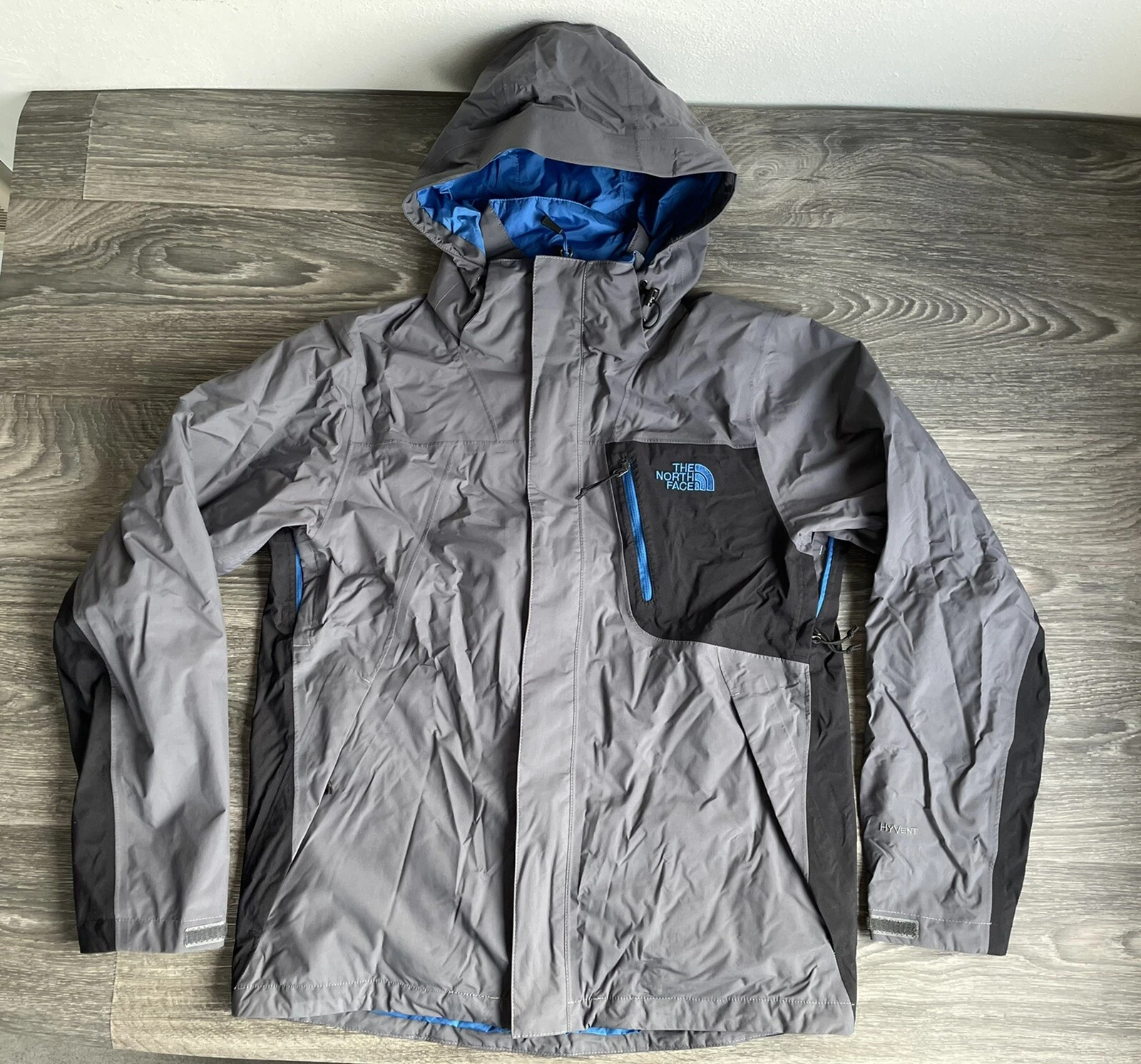 THE NORTH FACE HyVent Jacket Zip Off Hood Weather-proof Nylon Gray Men Small