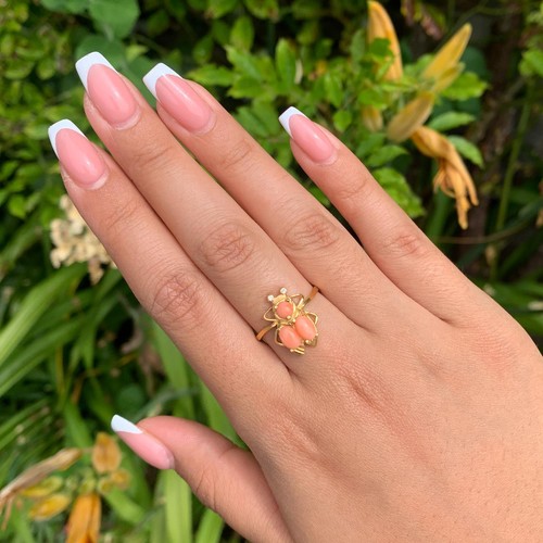 VICTORIAN STYLE CORAL INSECT RING - Picture 6 of 6