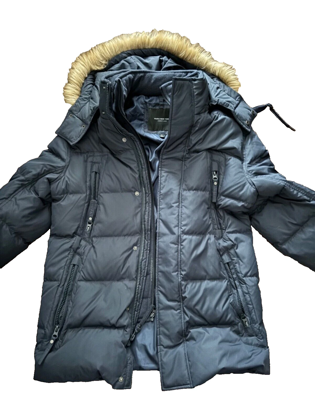 Marc New York Men's Parka Size M Hooded with Faux Fur Quilted