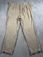 LUAU Silk Pants Mens 40x32 Beige Chino Pleated Front Straight Leg Relaxed Fit