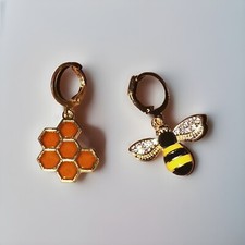Bee  Honeycomb Gold Earrings