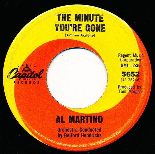 AL MARTINO - WEIDERSEH'N / THE MINUTE YOU'RE GONE - Capitol 5652 - 45 Record VG - Imagen 2 de 2