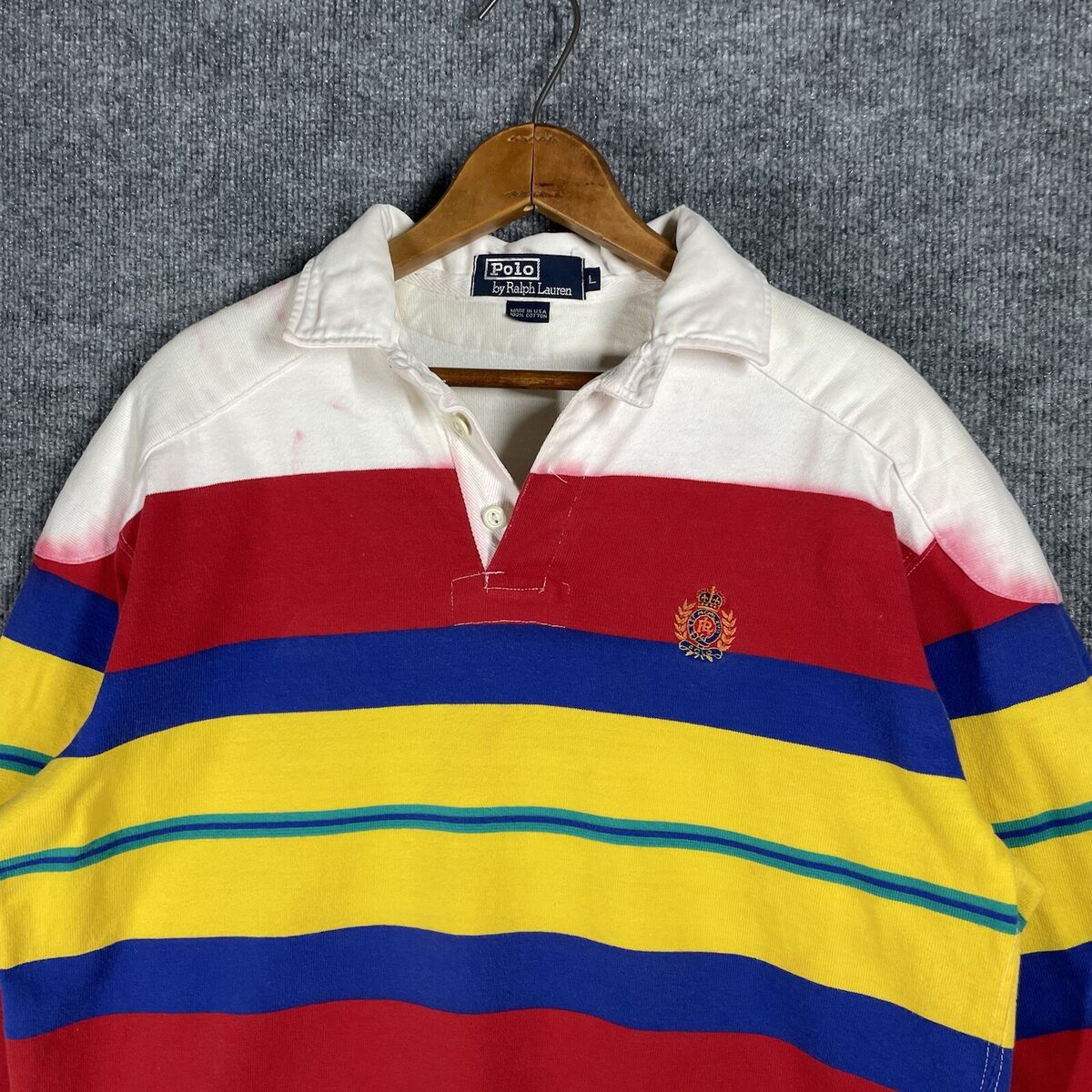 VINTAGE 90s Polo Ralph Lauren Rugby Shirt L USA Made Striped VINTAGE 90s Polo Ralph Lauren Rugby Shirt L USA Made Striped