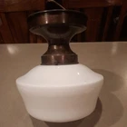 VTG Large 10" Schoolhouse Bank Ceiling Light Milk Glass Globe Old Metal Untested