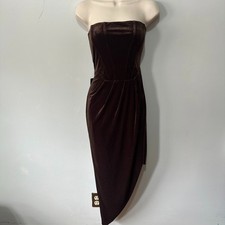 Express Dress Medium Brown Velvet Strapless Bodycon Asymmetric Midi Coquette