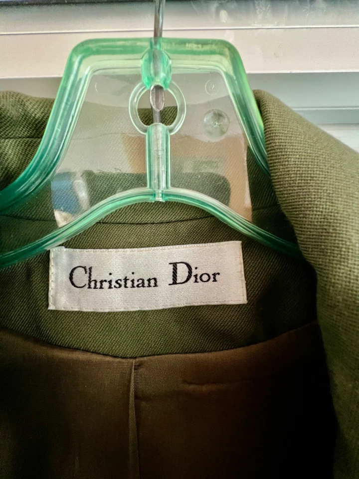 Pristine VTG Christian Dior Gaberdine Swing Coat Olive Green - So Chic! - Image 2 of 4