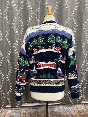 Vintage Sweater Loft 100% Cotton Knit Christmas Cardigan Sweater Women’s Medium - Picture 3 of 10