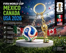 FIFA 2026 World Cup Mini Soccer Ball Keychain featuring a mini trophy charm