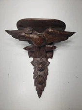 Antique Mid-Late 19th Century Black Forest Carved American Eagle Wall Shelf