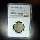 1917 D Type 2 Standing Liberty Quarter NGC XF40 Key Date Coin 90% Silver