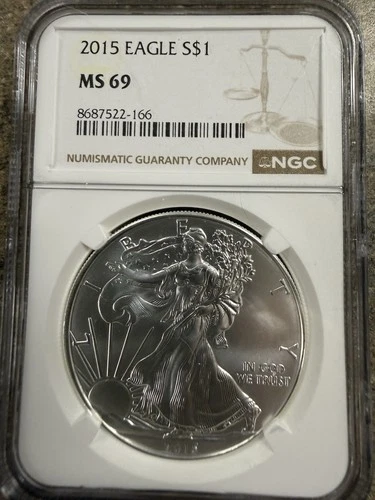 2015 American Silver Eagle MS 69 NGC BROWN LABEL