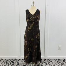 Ann Taylor Womens Maxi Dress 10P Chocolate Brown Floral Sheer Lined Sundress USA