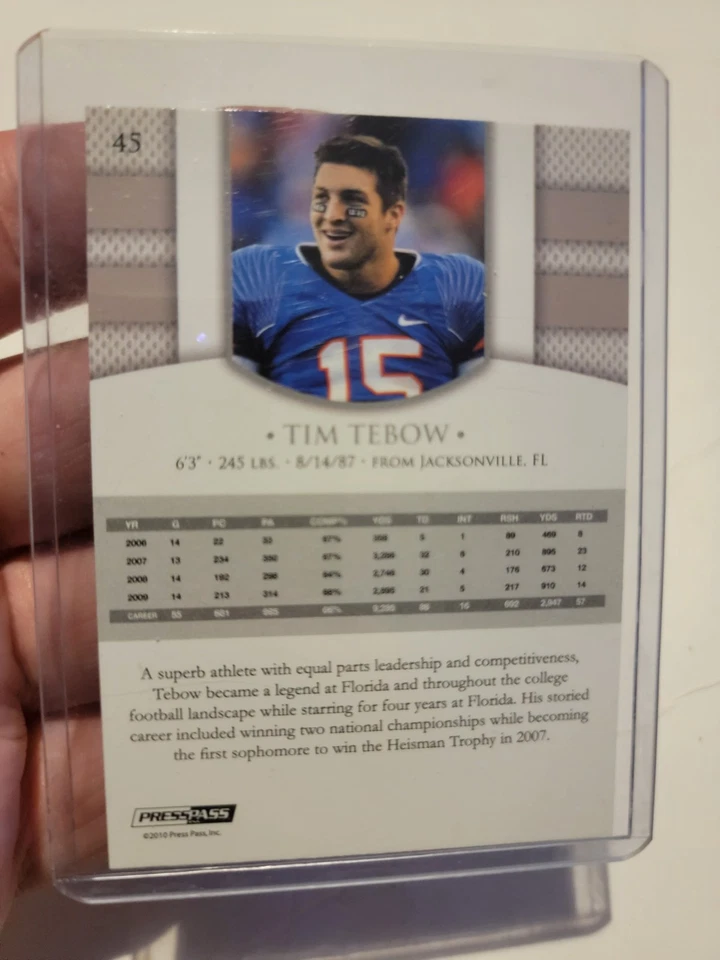 2010 Press Pass PE Tim Tebow RC Card Florida Gators  - Image 2 of 2